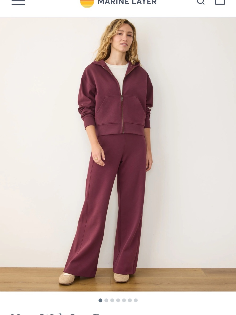 Marine Layer Wide Leg Pants and Hoodie Set in Burgundy